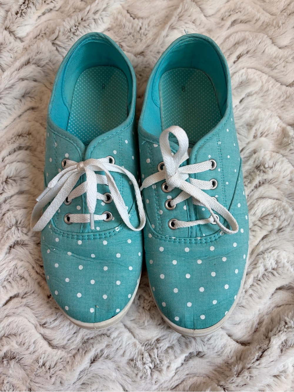 Women’s Teal Polka Dot Canvas Sneakers - Casual Lace-Up